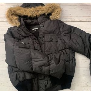 Fluffy black down feather jacket
